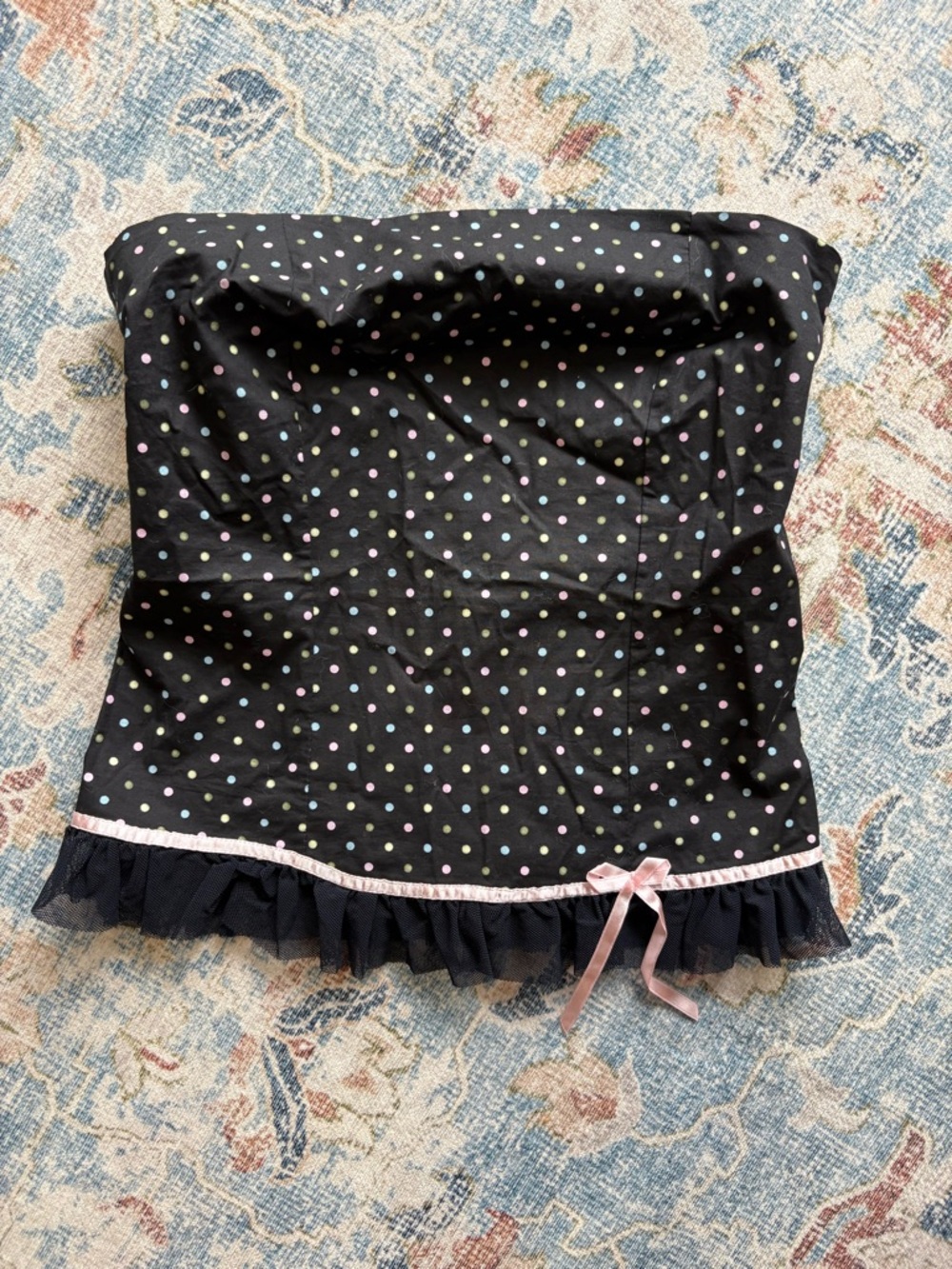 Vintage Black Polka Dot Strapless Bustier